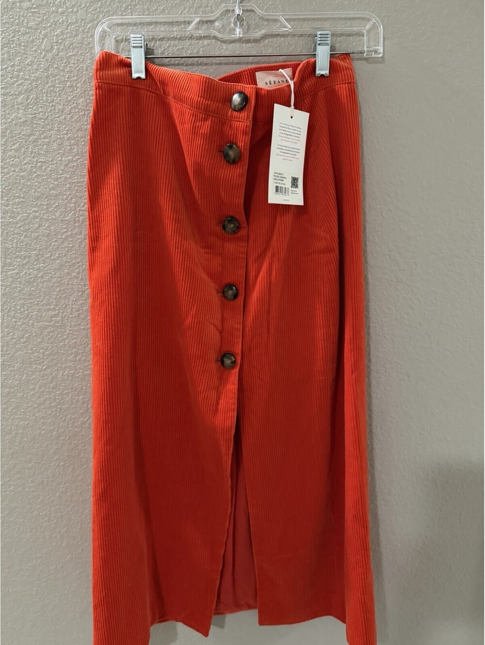 NWT Sézane Orange Corduroy Button-Front Midi Skirt